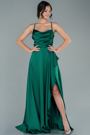 Emerald Green Long Satin Evening Dress ABU1843