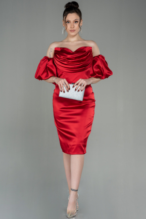 Midi Red Satin Invitation Dress ABK1673