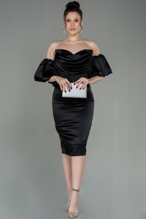 Midi Black Satin Invitation Dress ABK1673