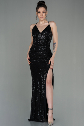 Long Black Scaly Prom Gown ABU2955
