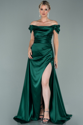 Long Emerald Green Satin Evening Dress ABU2003