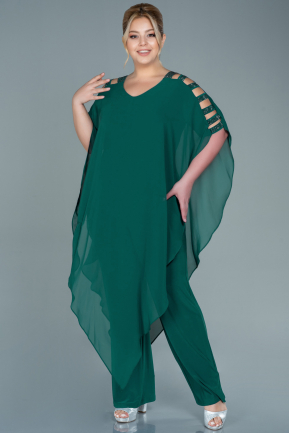 Emerald Green Chiffon Plus Size Evening Dress ABT080
