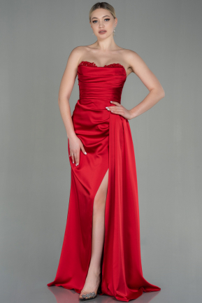 Long Red Satin Prom Gown ABU2965