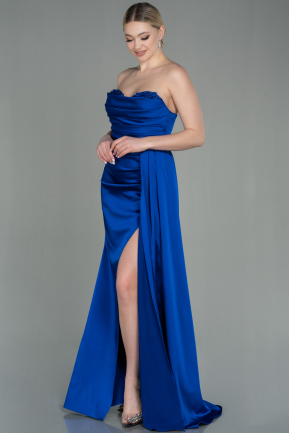 Long Sax Blue Satin Prom Gown ABU2965