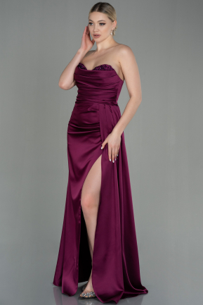 Long Cherry Colored Satin Prom Gown ABU2965