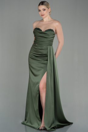 Long Oil Green Satin Prom Gown ABU2965