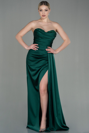 Long Emerald Green Satin Prom Gown ABU2965