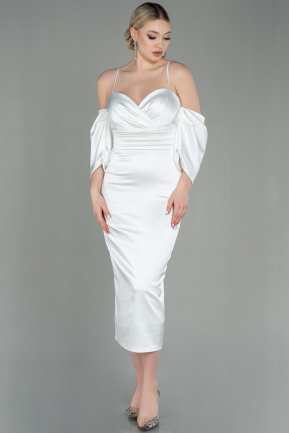 Midi White Satin Invitation Dress ABK1676