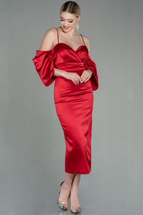 Midi Red Satin Invitation Dress ABK1676