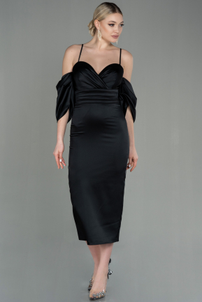 Midi Black Satin Invitation Dress ABK1676