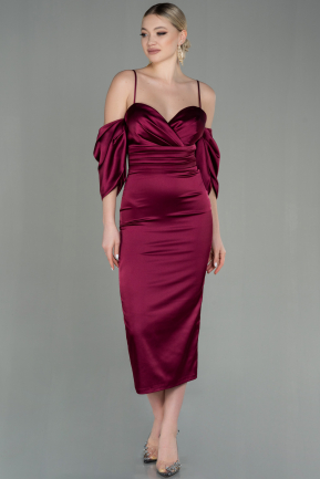Midi Cherry Colored Satin Invitation Dress ABK1676