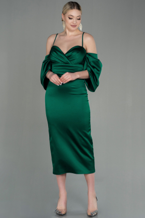 Midi Emerald Green Satin Invitation Dress ABK1676