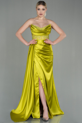Pistachio Green Long Satin Evening Dress ABU1784