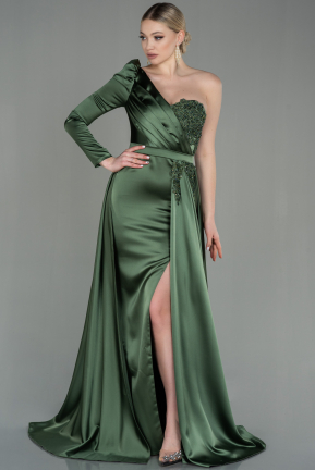 Oil Green Long Satin Evening Dress ABU2610