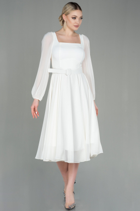 Midi White Chiffon Invitation Dress ABK1677