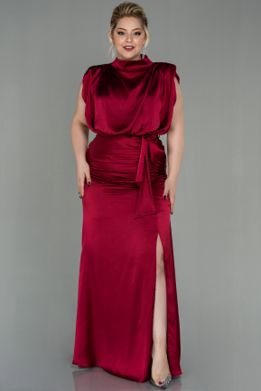 Long Burgundy Satin Plus Size Evening Dress ABU3414