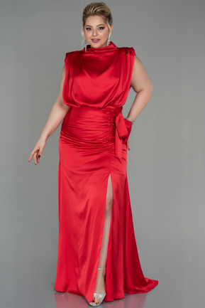 Red Long Satin Plus Size Evening Dress ABU2969