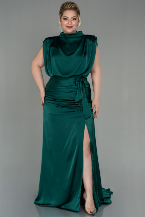 Emerald Green Long Satin Plus Size Evening Dress ABU2969