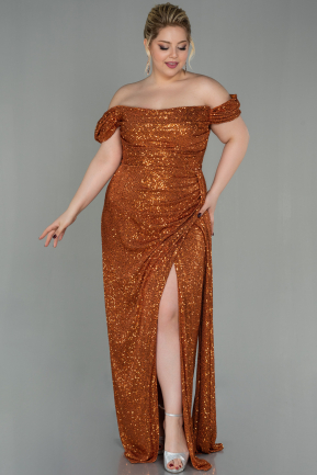 Long Light Brown Scaly Plus Size Evening Dress ABU2973