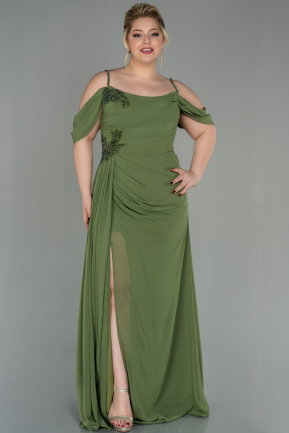 Oil Green Long Chiffon Plus Size Evening Dress ABU2929