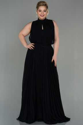 Long Black Chiffon Plus Size Evening Dress ABU2952