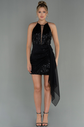 Short Black Scaly Invitation Dress ABK1694