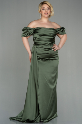 Olive Drab Long Satin Plus Size Evening Dress ABU1626