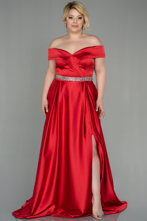 Long Red Satin Plus Size Evening Dress ABU3017