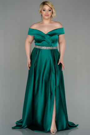Long Emerald Green Satin Plus Size Evening Dress ABU3017
