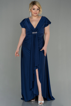 Long Navy Blue Plus Size Evening Dress ABU3018