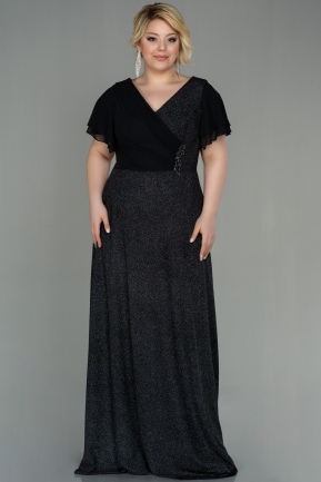 Long Black-Silver Plus Size Evening Dress ABU3019