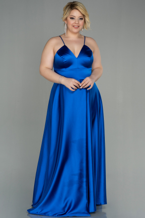 Long Sax Blue Satin Oversized Evening Dress ABU3020