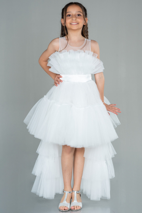 Front Short Back Long White Kid Wedding Dress ABO101