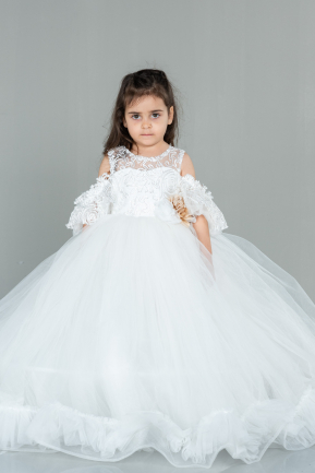 Long White Kid Wedding Dress ABU3044