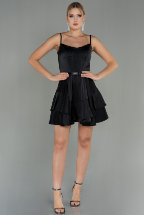 Short Black Satin Invitation Dress ABK1691