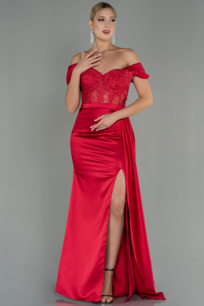 Red Long Satin Evening Dress ABU2374