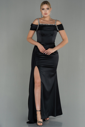 Long Black Satin Evening Dress ABU3058