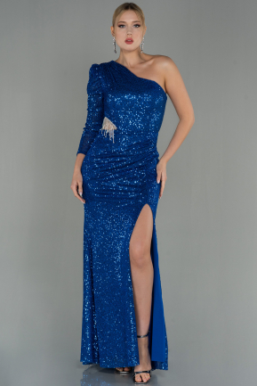 Long Sax Blue Scaly Mermaid Evening Dress ABU3060