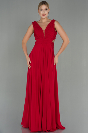 Long Red Chiffon Prom Gown ABU3066