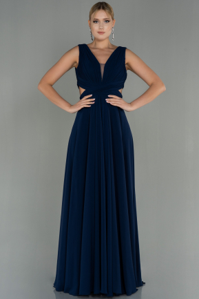 Long Navy Blue Chiffon Prom Gown ABU3066