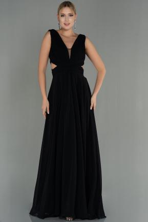 Long Black Chiffon Prom Gown ABU3066