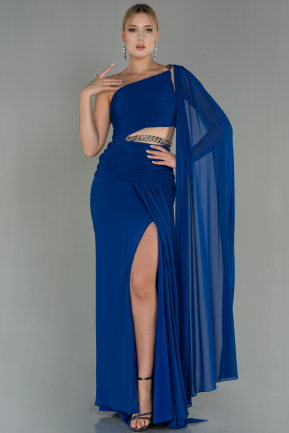 Long Sax Blue Chiffon Evening Dress ABU3005