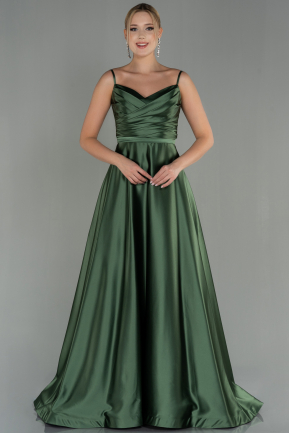 Oil Green Long Satin Evening Dress ABU1601