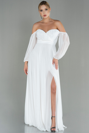 White Long Chiffon Prom Gown ABU2457