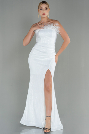 Long White Scaly Mermaid Evening Dress ABU3071