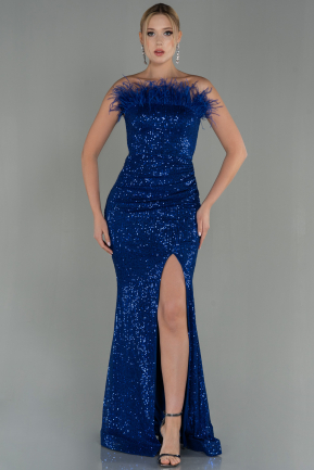 Long Sax Blue Scaly Mermaid Evening Dress ABU3071