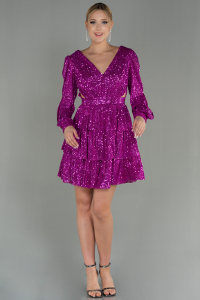 Short Fuchsia Scaly Invitation Dress ABK1721