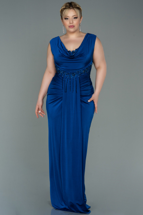 Sax Blue Long Plus Size Evening Dress ABU2974