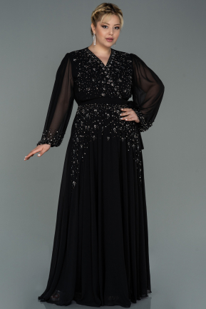 Long Black Chiffon Plus Size Evening Dress ABU3075