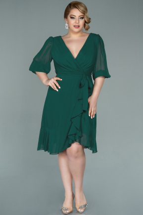 Short Emerald Green Chiffon Oversized Evening Dress ABK1340